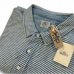 FAHERTY Short Sleeve Polo Blue & Off-white 100% Cotton Men's XXL